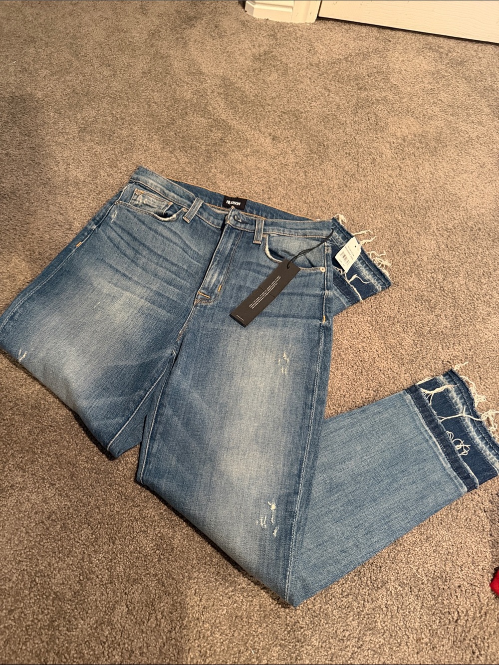 Womens HUDSON high rise ZOEY Blue Distressed Straight-Leg Jeans